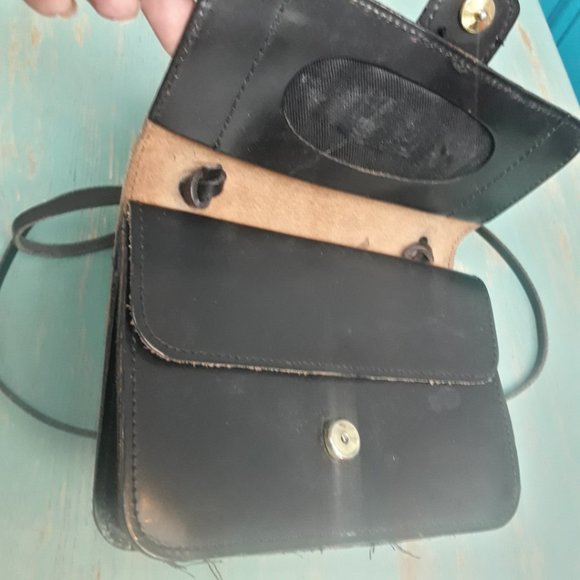 Genuine Leather Crossbody Bag Small with Extra Long Strap Black Rustic Y2K - Picture 11 of 16